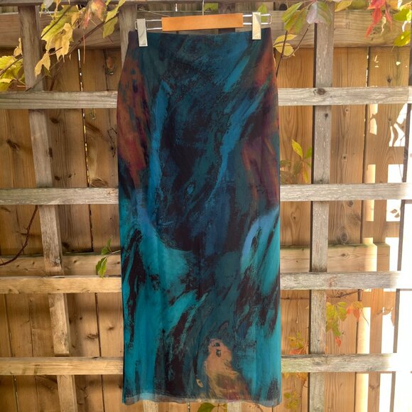 Zara Mesh Printed Midi Skirt – Size Medium - Picture 4 of 5